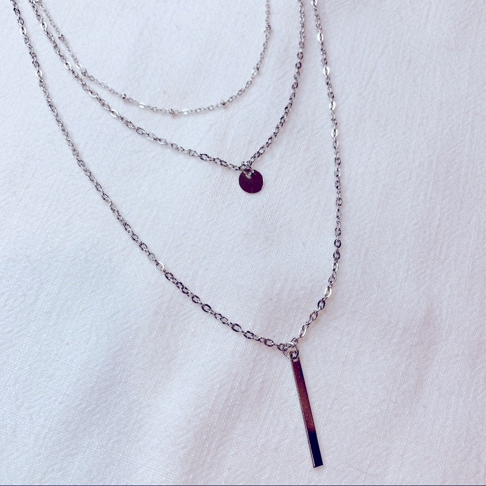 Three Layers Little Pendant Sliver Plated Necklace - Picture 5 of 9